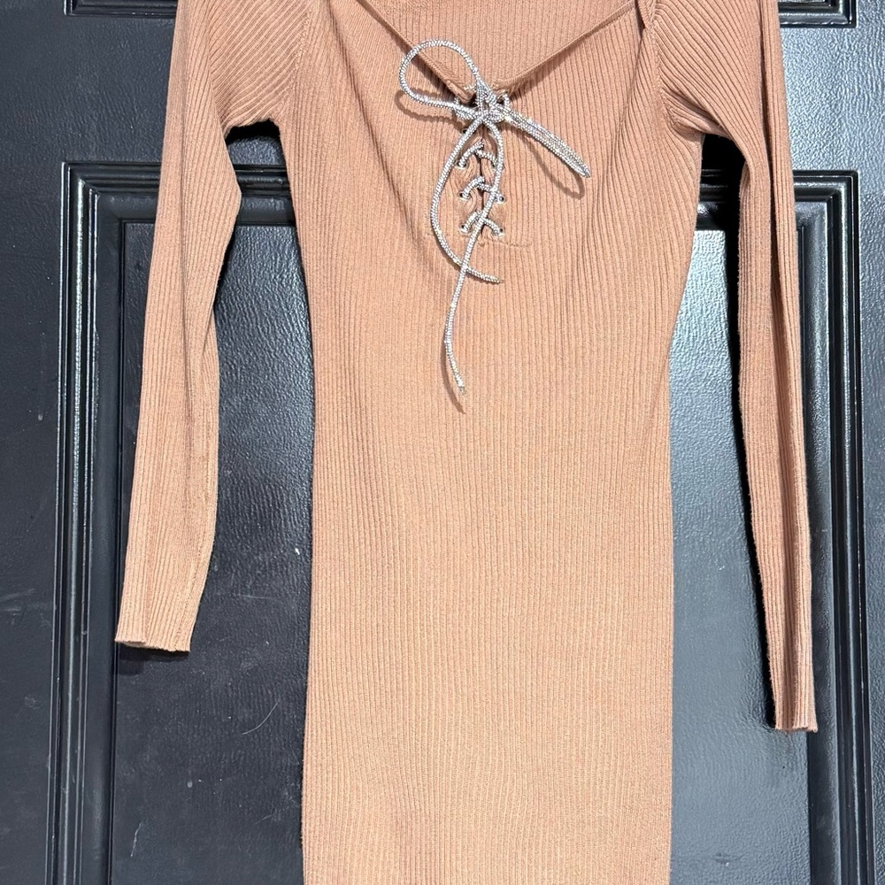 BodyCon Tan Lace-Up Dress